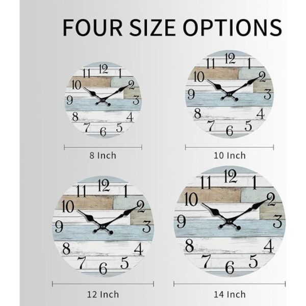 Wall Clock Battery Operated Silent Non Ticking Coastal Design Country Rustic Retro Decorative for Bathroom Kitchen Living Room Bedroom - Image 2