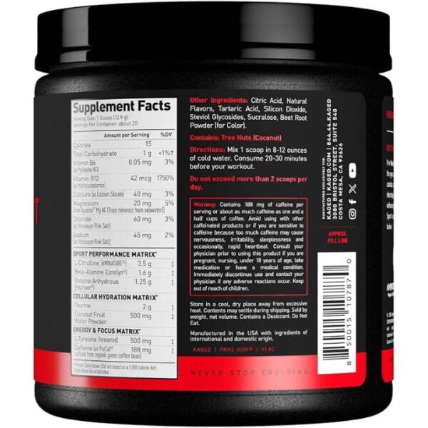 Kaged Sport Pre Workout Powder for Men & Women, Fruit Punch, Sport Certified, 188mg Caffeine, Nitric Oxide Supplement, Beta Alanine for Energy, Weightlifting, Cardio Endurance & Strength, 20 Servings - Image 2