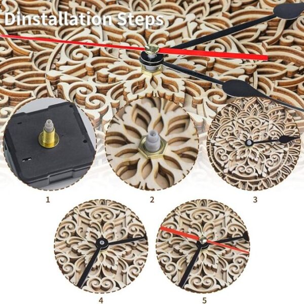 Mandala Flower Silent Wall Clock 12 Inch, Dual Mode Wooden Clock for Home & Office - Wall Mount or Tabletop Decoration, Noise-Free Modern Design for Dining Room, Study, Kitchen - Image 4