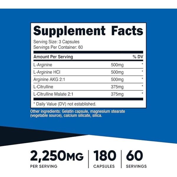Nutricost Nitric Oxide Booster 2250mg, 180 Capsules - 750mg Per Casule, 60 Servings - Gluten Free and Non-GMO - Image 2
