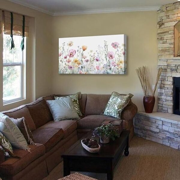 Tucai Decor Floral Wall Art Decor Pink Yellow Purple Flowers Painting Canvas Art for Living Room Bedroom Office Watercolor wildflowers Art Prints 20 x 40 inches Ready to Hang - Image 6