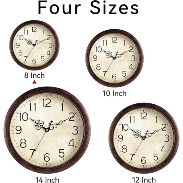 Wall Clock, Vintage Wall Clocks Battery Operated Quartz Silent Non-Ticking Retro Rustic Style Clock Decorative for Kitchen,Bathroom Home Office (Bronze) - Image 2