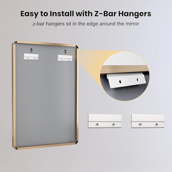 LOAAO 20”X30” Gold Bathroom Mirror, Rounded Rectangle Gold Frame Mirror, Brushed Gold Bathroom Vanity Mirror Wall-Mounted, Anti-Rust, Hangs Horizontally or Vertically - Image 6