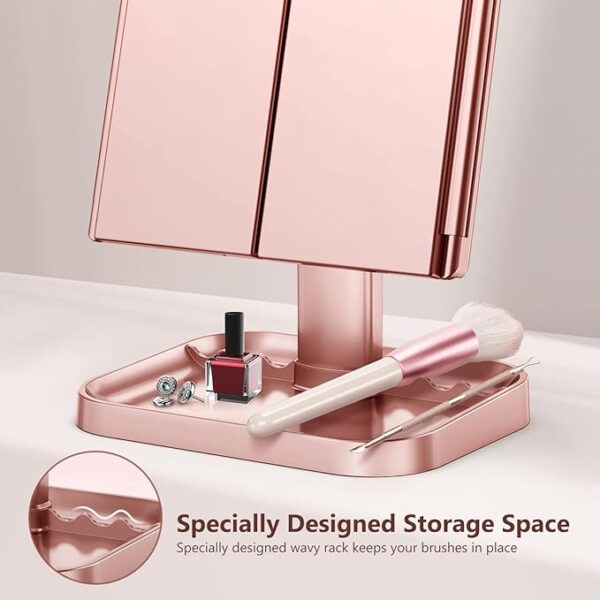 Makeup Mirror with Lights, 3 Color Lighting, Lighted Makeup Mirror, 10x 3X 2X Magnification, Vanity Mirror with 72LEDs, Touch Control, Dual Power Supply, Female Gift(Rose Gold) - Image 4