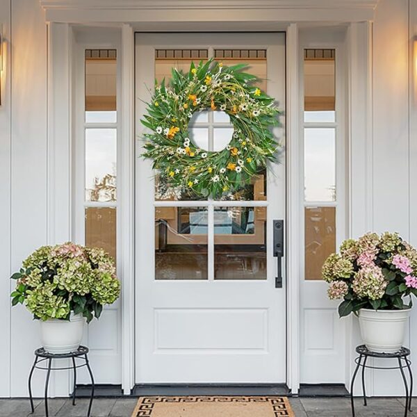 Spring Wreaths for Front Door, Soomeir Summer Green Wreath, Daisy Yellow Green Floral Wreaths,Home Decor Decorations for All Seasons Farmhouse Outdoor Indoors Holiday - Image 3