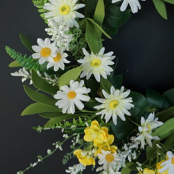 Spring Wreaths for Front Door, 20 Inch Artificial Summer Wreath with Daisy Flower, Floral Wreath for Porch Window Outdoor Indoor Wall Decor, All Seasons Wreaths for Farmhouse Decoration - Image 3