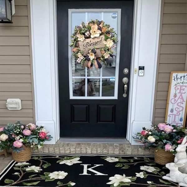 Spring Summer Wreath for Front Door,Farmhouse Magnolia Porch Decoration,Front Door Hanger,Housewarming Gift, Buffalo Plaid Year Round Wreath,Summer Home Decor - Image 5