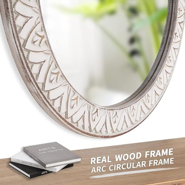 24" Round Mirror Farmhouse Wooden Frame Circle Mirrors, Rustic Decorative Distressed Wall Mounted Mirror for Bathroom, Bedroom, Living Room, Entryway, Fireplace, Hall - Image 4