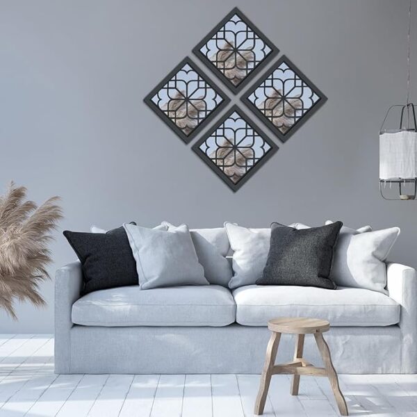 Tatuo 4 Pcs Square Wall Mirror Rustic Farmhouse Decorative Hanging Mirrors for Living Room Bedroom Kitchen Bathroom Entryway, 12 x 12 Inch(Black) - Image 6