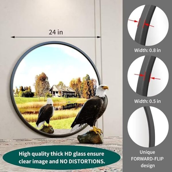 Growsun 24'' Black Round Mirror, Circle Wall Mirror for Bathroom Vanity, Entryway Living Room with Metal Frame for Home Decor - Image 5