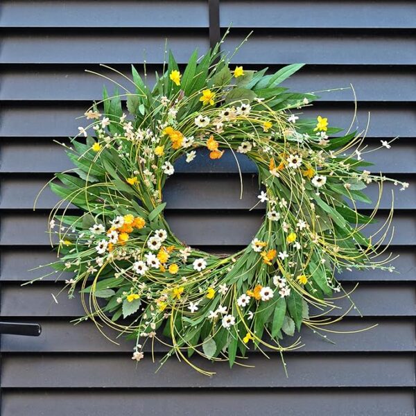 Spring Wreaths for Front Door, Soomeir Summer Green Wreath, Daisy Yellow Green Floral Wreaths,Home Decor Decorations for All Seasons Farmhouse Outdoor Indoors Holiday - Image 4