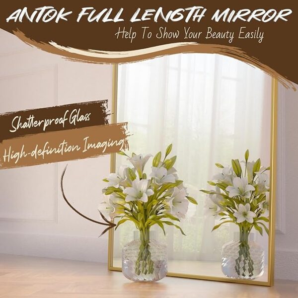 Full Length Mirror, 58"x19" Floor Mirror, Arch Floor Standing Mirror Freestanding Arch Full Body with Stand for Bedroom, Hanging Mounted for Living Room Cloakroom, Gold - Image 5