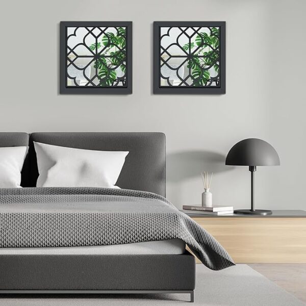 Tatuo 4 Pcs Square Wall Mirror Rustic Farmhouse Decorative Hanging Mirrors for Living Room Bedroom Kitchen Bathroom Entryway, 12 x 12 Inch(Black) - Image 5