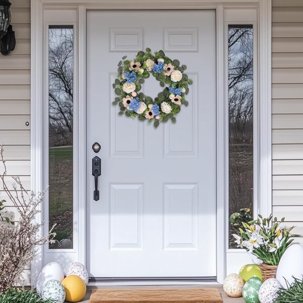 22inch Spring Wreath for Front Door, Easter Wreath Door Decoration with Flower & Eggs,for Front Door, Wall, Farmhouse,Home Decor, Ideal for Easter, Party, Indoor Outdoor Use for Spring - Image 6
