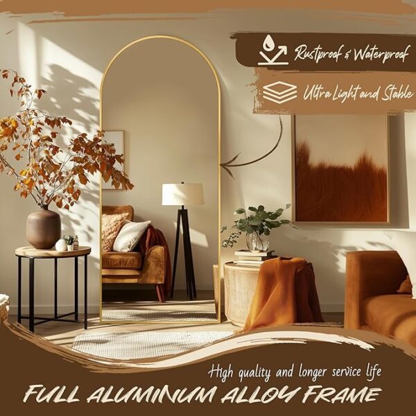 Full Length Mirror, 58"x19" Floor Mirror, Arch Floor Standing Mirror Freestanding Arch Full Body with Stand for Bedroom, Hanging Mounted for Living Room Cloakroom, Gold - Image 6