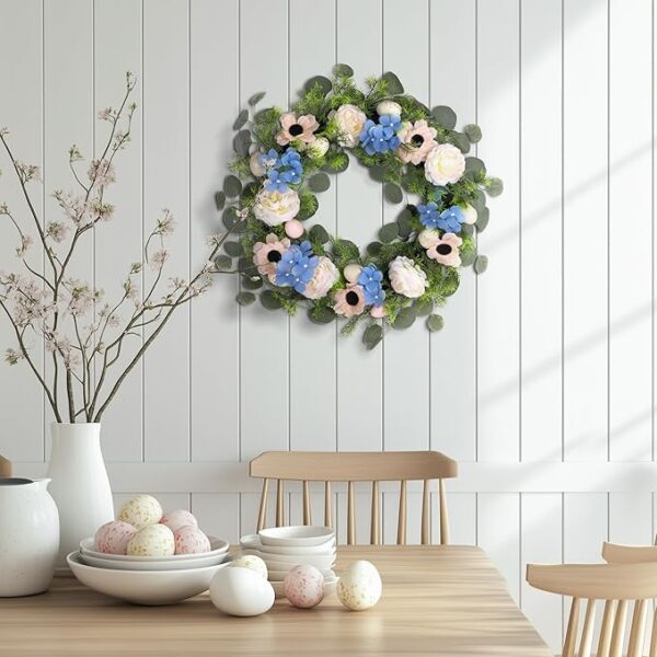 22inch Spring Wreath for Front Door, Easter Wreath Door Decoration with Flower & Eggs,for Front Door, Wall, Farmhouse,Home Decor, Ideal for Easter, Party, Indoor Outdoor Use for Spring - Image 5