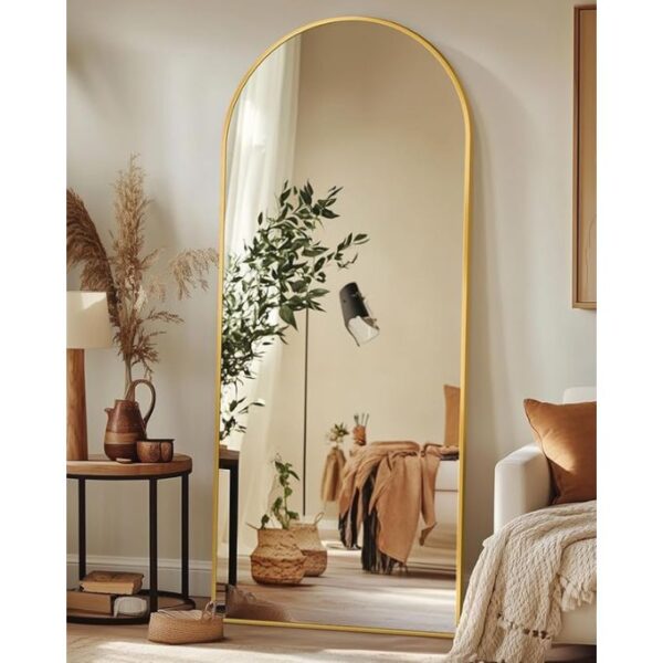 Full Length Mirror, 58"x19" Floor Mirror, Arch Floor Standing Mirror Freestanding Arch Full Body with Stand for Bedroom, Hanging Mounted for Living Room Cloakroom, Gold - Image 3
