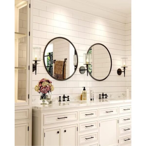 Growsun 24'' Black Round Mirror, Circle Wall Mirror for Bathroom Vanity, Entryway Living Room with Metal Frame for Home Decor - Image 2