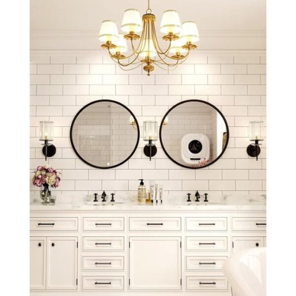 Growsun 24'' Black Round Mirror, Circle Wall Mirror for Bathroom Vanity, Entryway Living Room with Metal Frame for Home Decor - Image 6