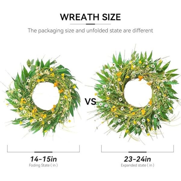 Spring Wreaths for Front Door, Soomeir Summer Green Wreath, Daisy Yellow Green Floral Wreaths,Home Decor Decorations for All Seasons Farmhouse Outdoor Indoors Holiday - Image 5