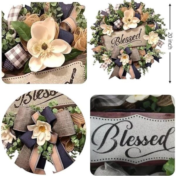 Spring Summer Wreath for Front Door,Farmhouse Magnolia Porch Decoration,Front Door Hanger,Housewarming Gift, Buffalo Plaid Year Round Wreath,Summer Home Decor - Image 7
