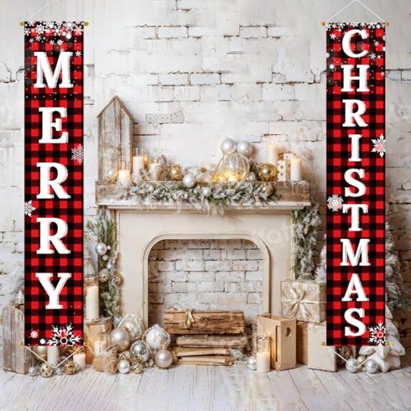 Ivenf Christmas Decorations Outdoor Yard Front Porch Sign Set, Red Black Buffalo Plaid Door Banner, Hanging Merry Christmas Decorations for Home, Indoor Outdoor Xmas Decor Wall Front Door Yard Garage - Image 5