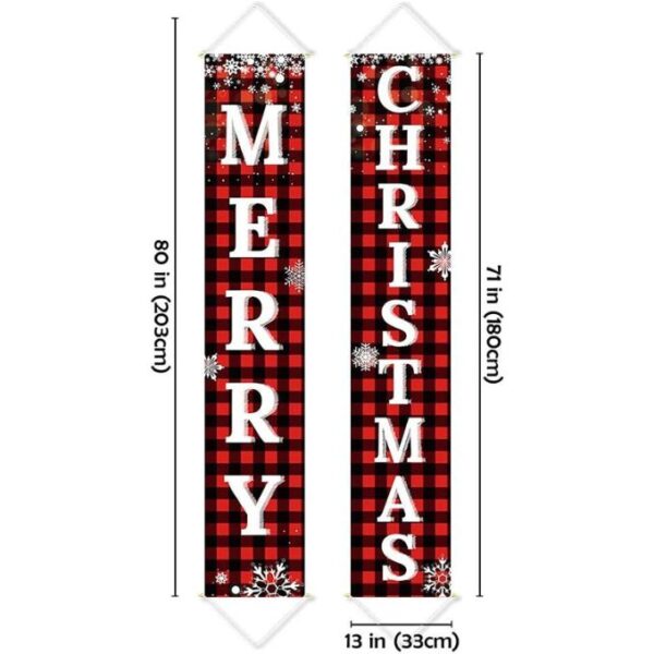 Ivenf Christmas Decorations Outdoor Yard Front Porch Sign Set, Red Black Buffalo Plaid Door Banner, Hanging Merry Christmas Decorations for Home, Indoor Outdoor Xmas Decor Wall Front Door Yard Garage - Image 2