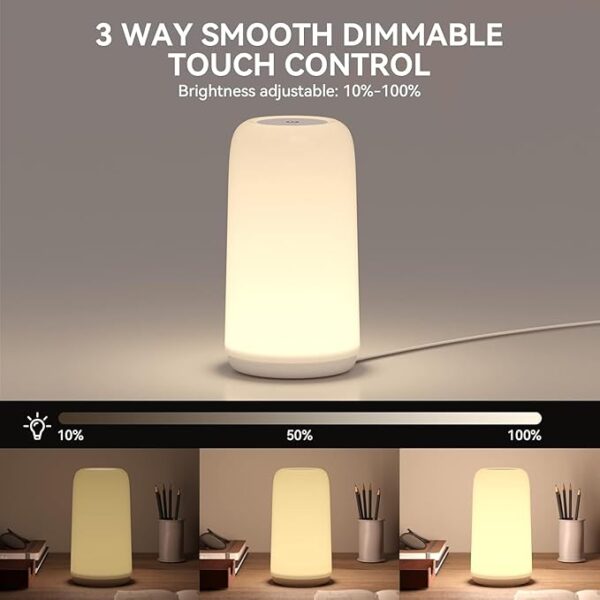 Touch Bedside Table Lamp, [Sleek Design & RGB Mode] 3 Way Dimmable Small Lamp for Bedroom, LED Lamp with Warm White Lights, Multi-Color Smart Nightstand Lamp for for Living Room Home Gifts - Image 4