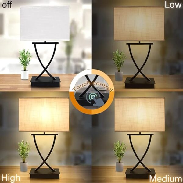 3-Way Dimmable Touch Control Medium Table Lamp with Type C/USB Charging Port and 1 AC Outlet White Shade 21.38" Bedside Nightstand Lamp for Bedroom Living Room Office and Hotel Bulb Included - Image 4