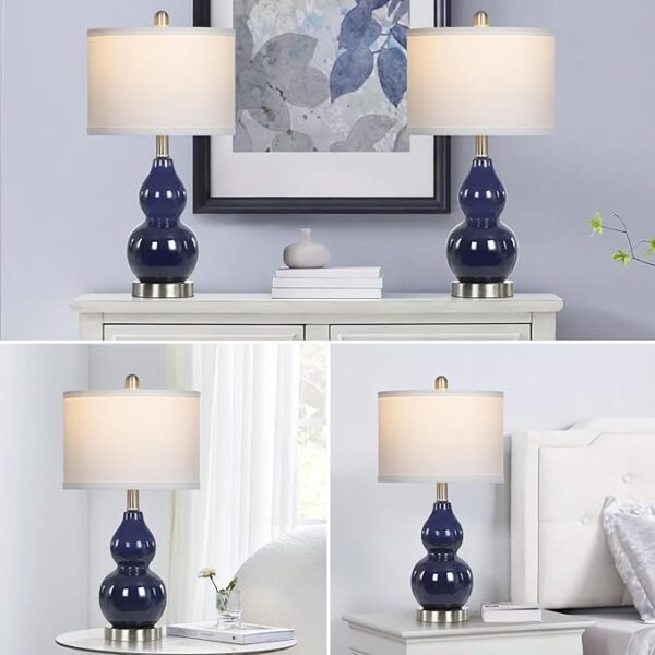 Double Gourd Ceramic Table Lamps Set of 2, Modern Navy Blue Bedside Lamps for Night Stand, Contemporary Nightstand Lamps for Bedroom Living Room (Bulb Included) - Image 6