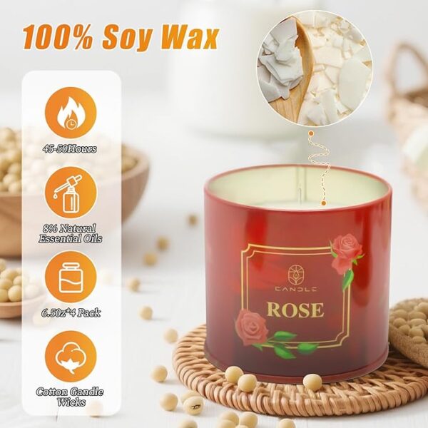 Scented Candles Gift for Women,4 Pack Natural Soy Wax Candles Long Lasting Rose Lavender Sandalwood Apple Cinnamon Fragrance Gift for Mothers Day, Birthday, Thanksgiving Day, Christmas, Valentines Day - Image 3