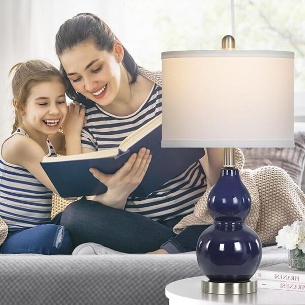 Double Gourd Ceramic Table Lamps Set of 2, Modern Navy Blue Bedside Lamps for Night Stand, Contemporary Nightstand Lamps for Bedroom Living Room (Bulb Included) - Image 5