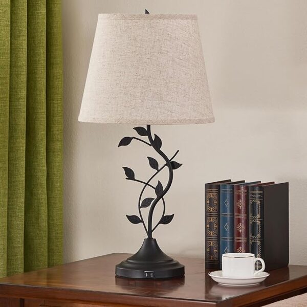 Kakanuo Table Lamp for Bedside, Lamp for Living Room with USB-A and USB-C Charging Ports, Traditional Tall Bedroom Lamp for End Table - Image 2