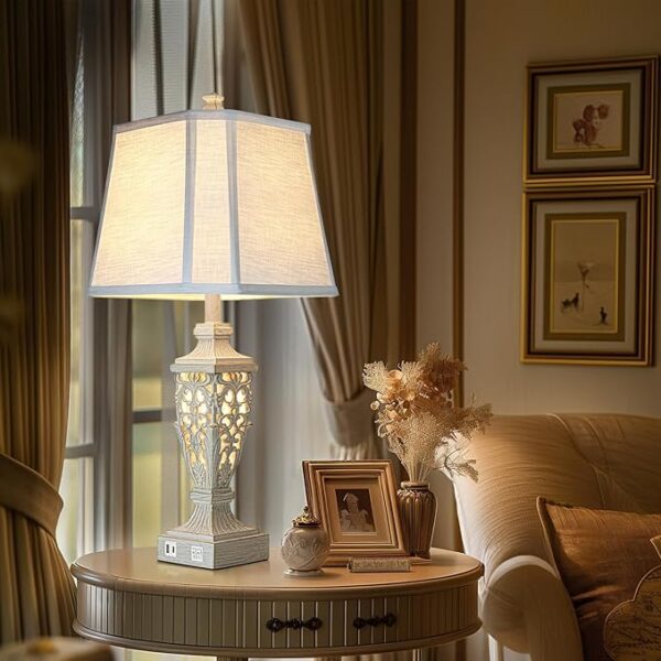 28.5" Lamps for Living Room - Table Lamps Set of 2 with Night Light,Bedside Lamp with White Linen Cut Corner Shade - for Bedroom Room and Nightstand with USB A+C Ports- for Office Hotel(Bulb Included) - Image 5