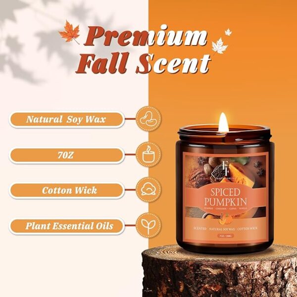 Fall Candles Set, 4 Pack Candles for Home Scented Natural Soy Wax, Autumn Gifts Set for Women Men, Fall Fragrance of Pumpkin/Cinnamon/Vanilla Cupcake/Apple - Image 2