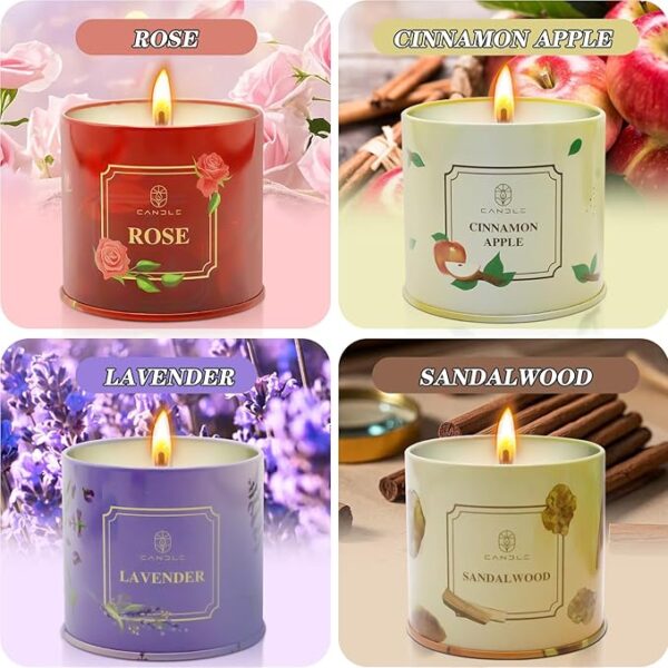 Scented Candles Gift for Women,4 Pack Natural Soy Wax Candles Long Lasting Rose Lavender Sandalwood Apple Cinnamon Fragrance Gift for Mothers Day, Birthday, Thanksgiving Day, Christmas, Valentines Day - Image 2