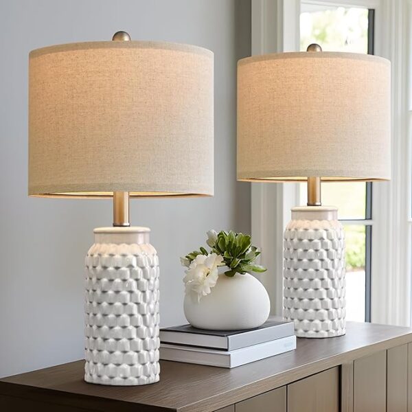 20.5" Modern Ceramic Bedside Lamp Set of 2 for Bedroom Decor Farmhouse Table Lamp for Living Room Office Dorm - Image 5