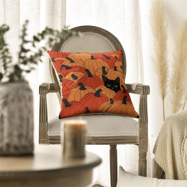 AVOIN colorlife Fall Pumpkins Throw Pillow Cover 18x18 Inch, Black Cat Seasonal Autumn Thanksgiving Harvest Decoration for Sofa Couch Farmhouse - Image 4