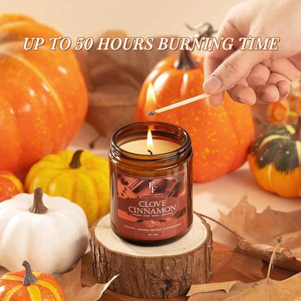 Fall Candles Set, 4 Pack Candles for Home Scented Natural Soy Wax, Autumn Gifts Set for Women Men, Fall Fragrance of Pumpkin/Cinnamon/Vanilla Cupcake/Apple - Image 4