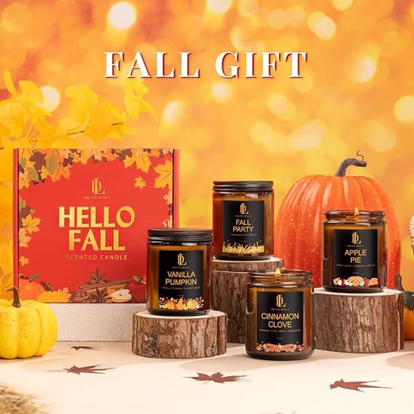 Fall Candle Set, Fall Scented Candles for Home, 4 Pack Soy Candle Set, Autumn Gifts for Women Men, Autumn Scents of Vanilla Pumpkin/Cinnamon Clove/Apple Pie/Fall Party - Image 5