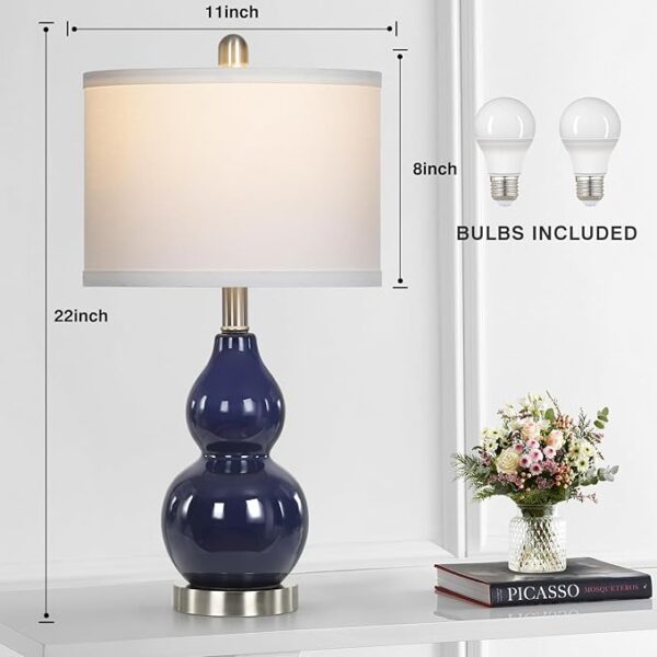 Double Gourd Ceramic Table Lamps Set of 2, Modern Navy Blue Bedside Lamps for Night Stand, Contemporary Nightstand Lamps for Bedroom Living Room (Bulb Included) - Image 2