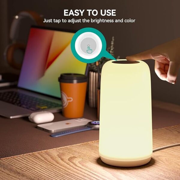 Touch Bedside Table Lamp, [Sleek Design & RGB Mode] 3 Way Dimmable Small Lamp for Bedroom, LED Lamp with Warm White Lights, Multi-Color Smart Nightstand Lamp for for Living Room Home Gifts - Image 5