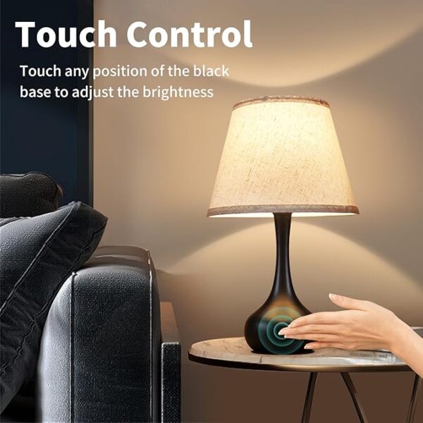 ONEWISH Touch Bedside Lamp for Bedroom, 3-Way Dimmable Farmhouse Table Lamps for Nightstand with Fabric Shade, Desk Lamp for Kids Reading, Home Office - Image 3