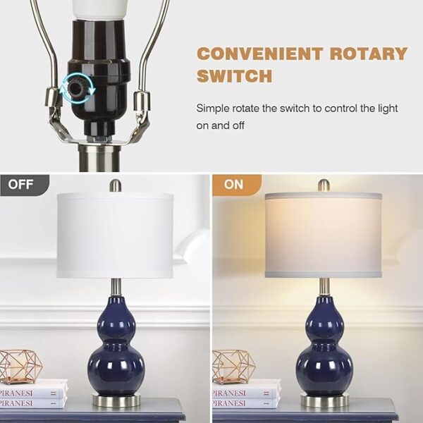 Double Gourd Ceramic Table Lamps Set of 2, Modern Navy Blue Bedside Lamps for Night Stand, Contemporary Nightstand Lamps for Bedroom Living Room (Bulb Included) - Image 4