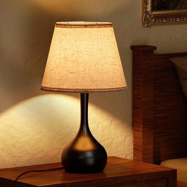 ONEWISH Touch Bedside Lamp for Bedroom, 3-Way Dimmable Farmhouse Table Lamps for Nightstand with Fabric Shade, Desk Lamp for Kids Reading, Home Office - Image 4