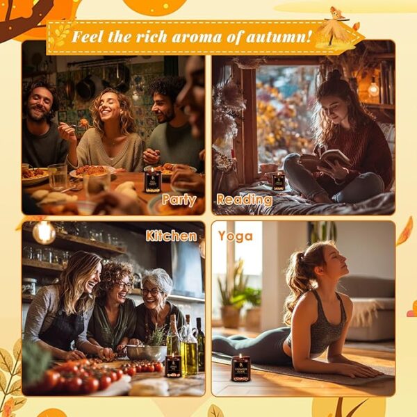 Fall Candle Set, Fall Scented Candles for Home, 4 Pack Soy Candle Set, Autumn Gifts for Women Men, Autumn Scents of Vanilla Pumpkin/Cinnamon Clove/Apple Pie/Fall Party - Image 4