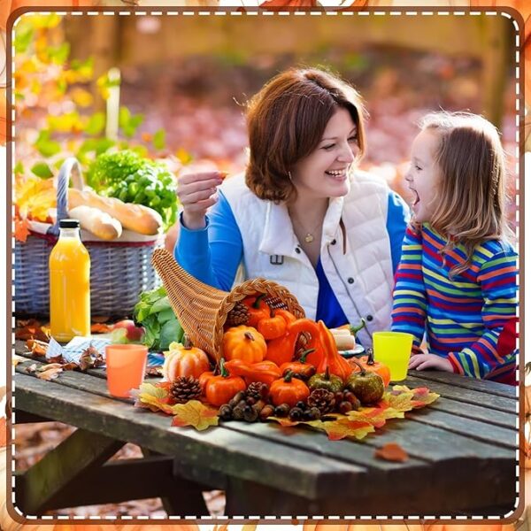Cornucopia Basket Set Fall Large Cornucopia Centerpieces Horn of Plenty Fall Harvest Decorations with 100 Pcs Artificial Leave Acorn Pumpkin Decoration for Home Thanksgiving Table(Classic) - Image 5