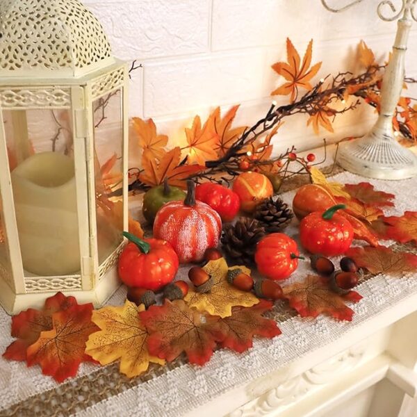 winemana 50pcs Fall Decorations for Home- Mini Pumpkins, Autumn Leaves & Acorns Centerpiece Set -Thanksgiving Harvest Decor for Table, Mantle, Party Backdrop - Image 5