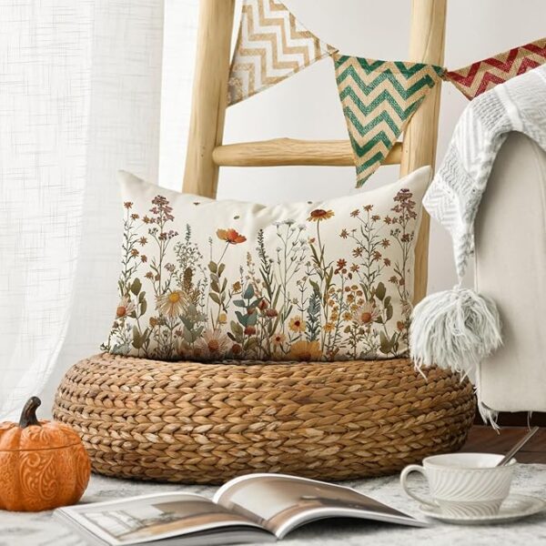 AVOIN colorlife Fall Flowers Throw Pillow Cover 12x20 Inch, Seasonal Autumn Floral Thanksgiving Harvest Cushion Case Decoration for Sofa Couch - Image 5