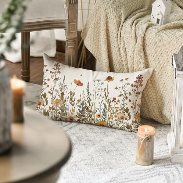 AVOIN colorlife Fall Flowers Throw Pillow Cover 12x20 Inch, Seasonal Autumn Floral Thanksgiving Harvest Cushion Case Decoration for Sofa Couch - Image 4